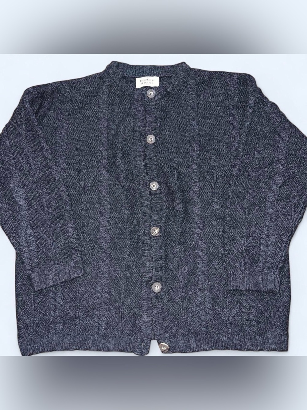 Vintage United Colors Of Benetton Wool Gray Cable Knit Cardigan Sweater Italy L